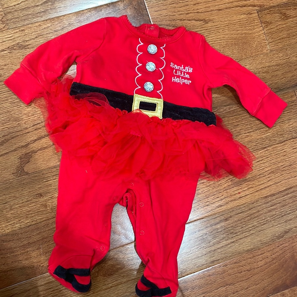 Baby girls 3-6 month Santa little helper christmas  onesie with tulle skirt
